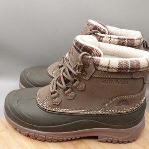 Ozark Trail Boots Women 11 Tan Plaid Waterproof Insulated Winter Snow Flaws